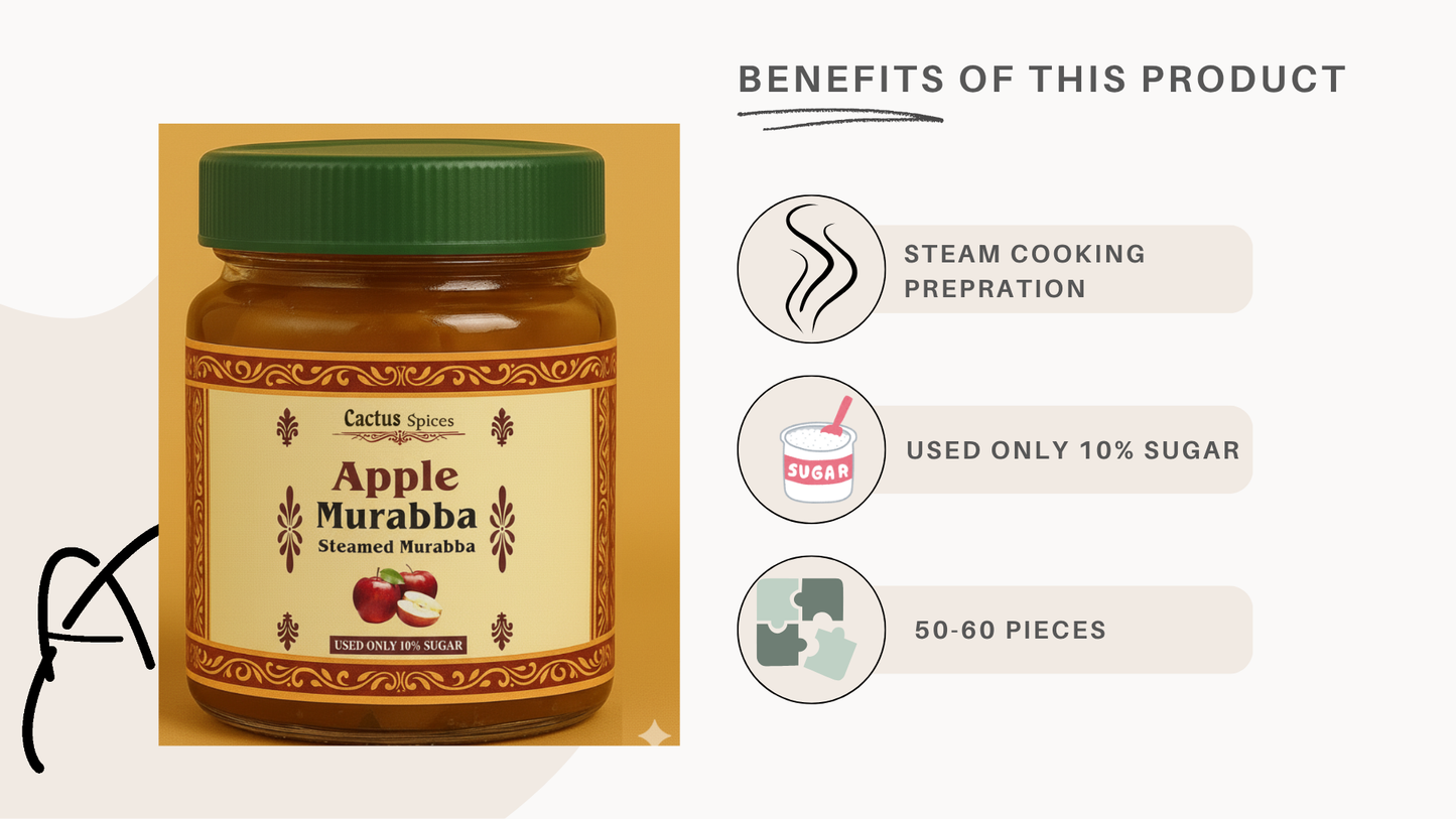 CACTUS SPICES | STEAMED MURABBA | DRY APPLE Murabba | Only 10% Sugar Used  | 50-60 Pieces | No Preservative | 400G