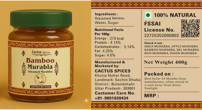 CACTUS SPICES | STEAMED MURABBA | DRY BAMBOO Murabba | Only 10% Sugar Used  | 50-60 Pieces | No Preservative | 400G