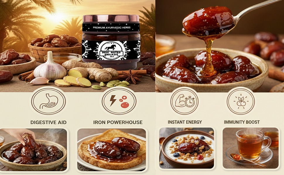 CACTUS SPICES| HOMEMADE Desi Dates Shilajit | Premium Madjool Dates Murabba with Ashwagandha and Row forest Honey | 300G